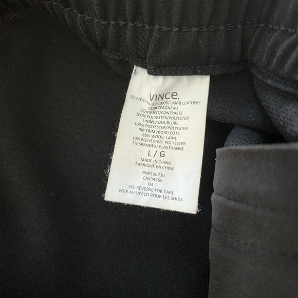 VINCE Black Genuine Leather Crepe Mixed Media Jogger Pants Size Large - Picture 14 of 14